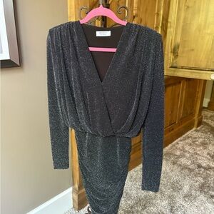 Bailey 44 Black Ruched Wrap Dress with Dolman Sleeves